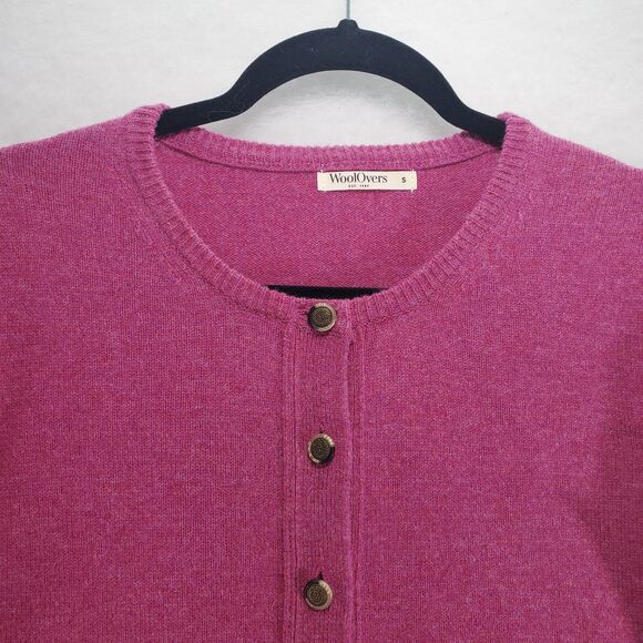 S WoolOvers Lambswool Cardigan Sweater Button Down Hot Pink Wool Overs Womens - Picture 5 of 13